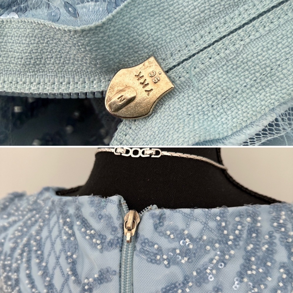 Whimsigoth Ice Blue beaded Formal Gown Fairycore Long Sleeve Mesh Dress XS/S - Picture 6 of 13